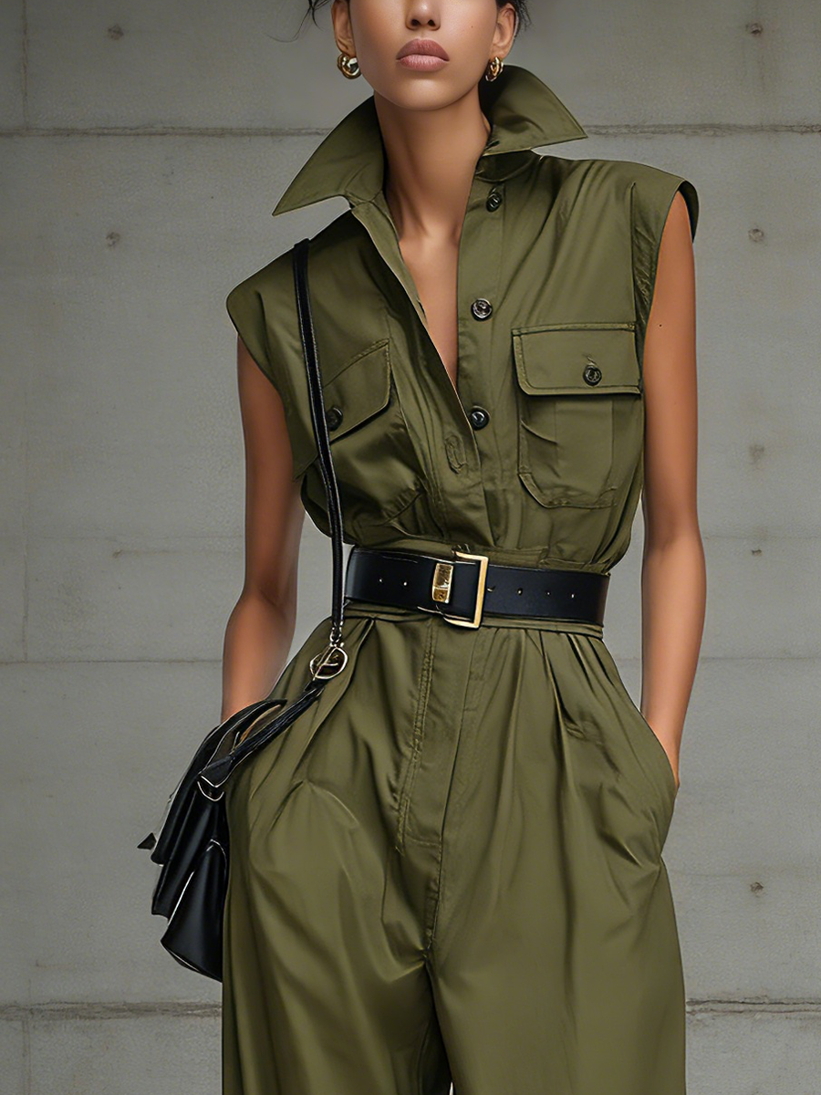 SANDRA | MONO CARGO SIN MANGAS VERDE OLIVA