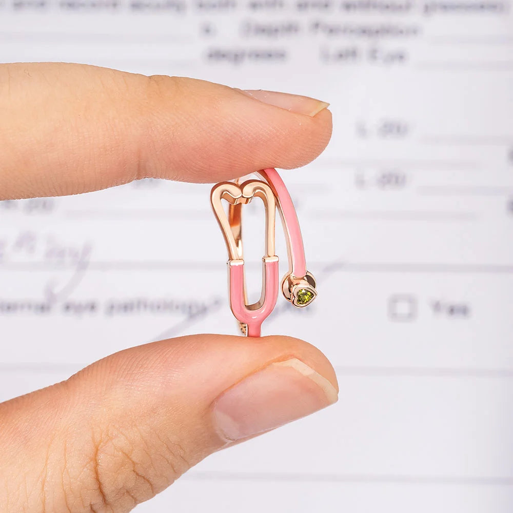 Caitleen - Anillo Estetoscopio Con Piedra Preciosa En Forma De Corazón