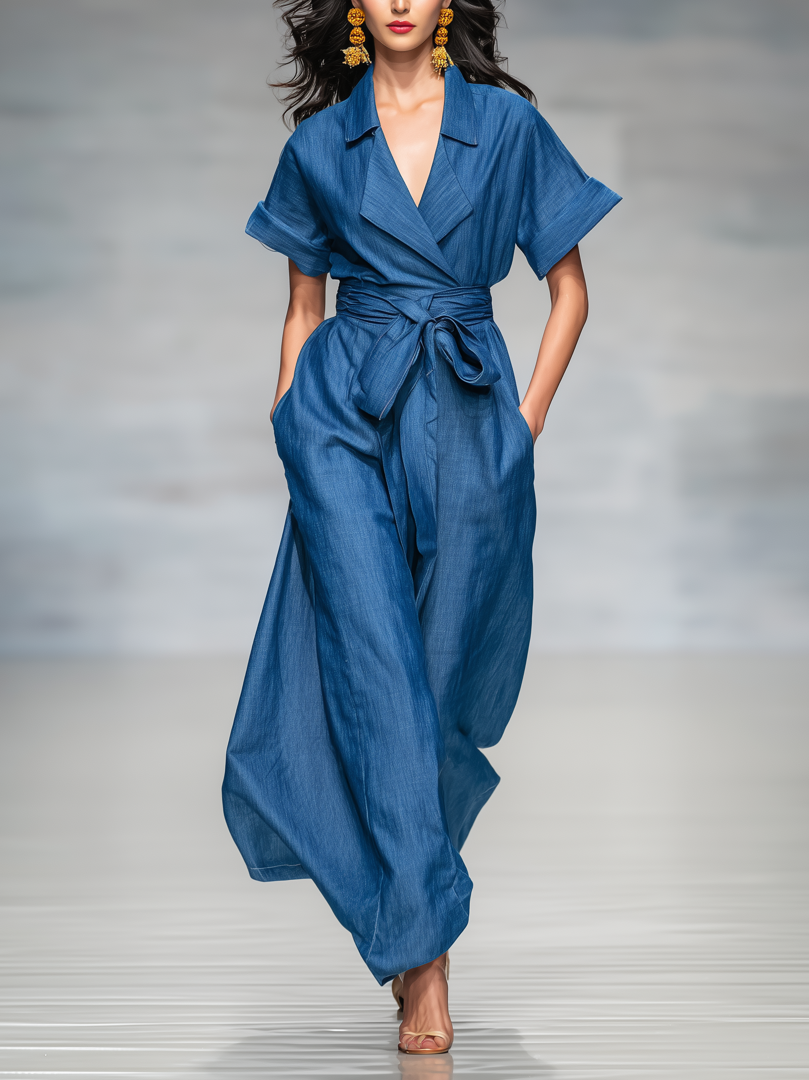 ALEJANDRA | MONO ELEGANTE AZUL ESTILO DENIM DE MANGA CORTA