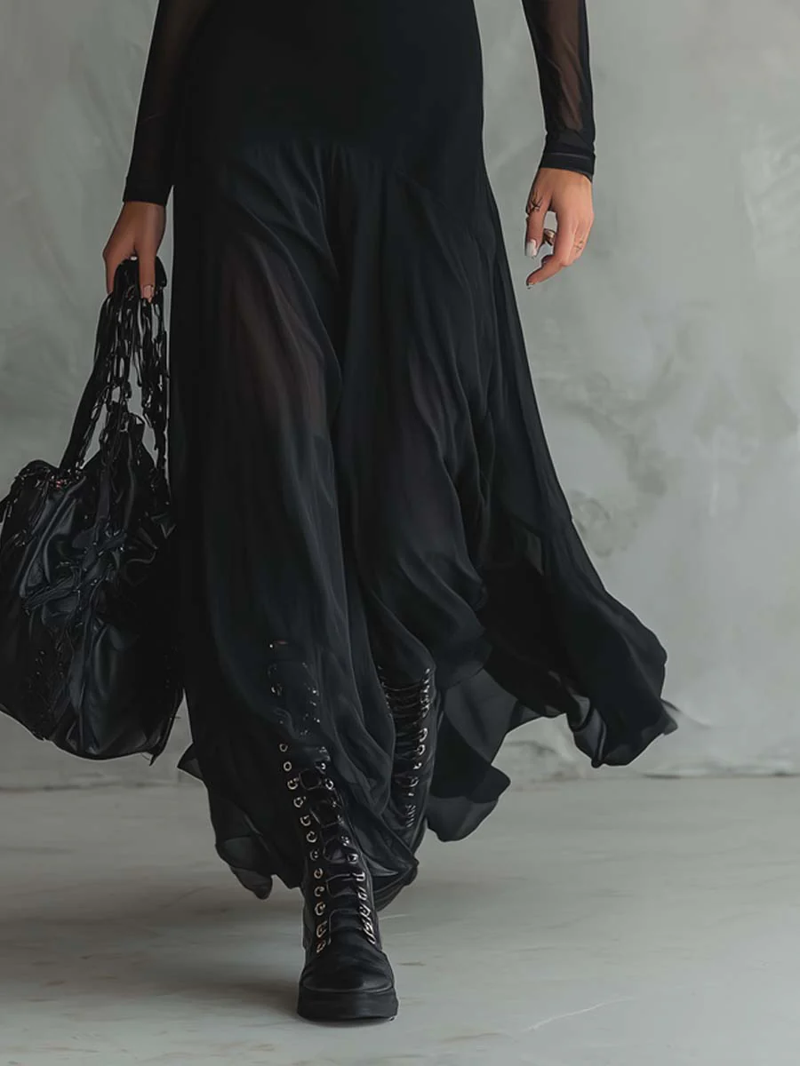 VESTIDO BLACK MAXI CON TUL