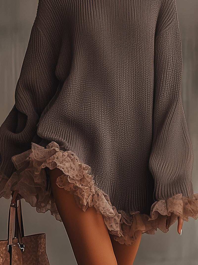 VESTIDO DE PUNTO CON CUELLO ALTO Y VOLANTE JAYLENE