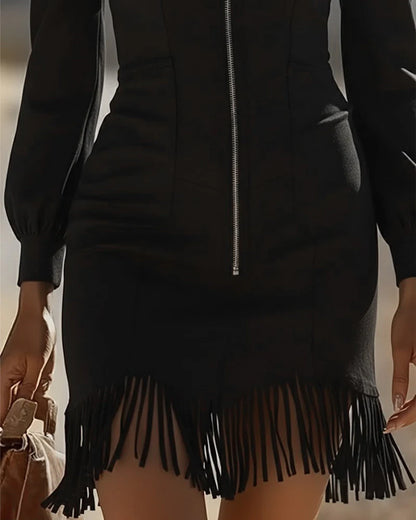 VESTIDO CON CREMALLERA FRONTAL Y FLECOS RITTIKA