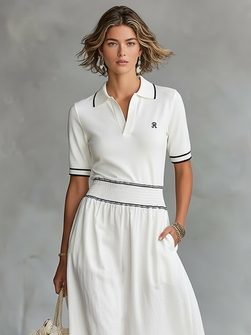 EMMA | VESTIDO MAXI MINIMALISTA CON VIVOS NEGROS Y MANGAS CORTAS