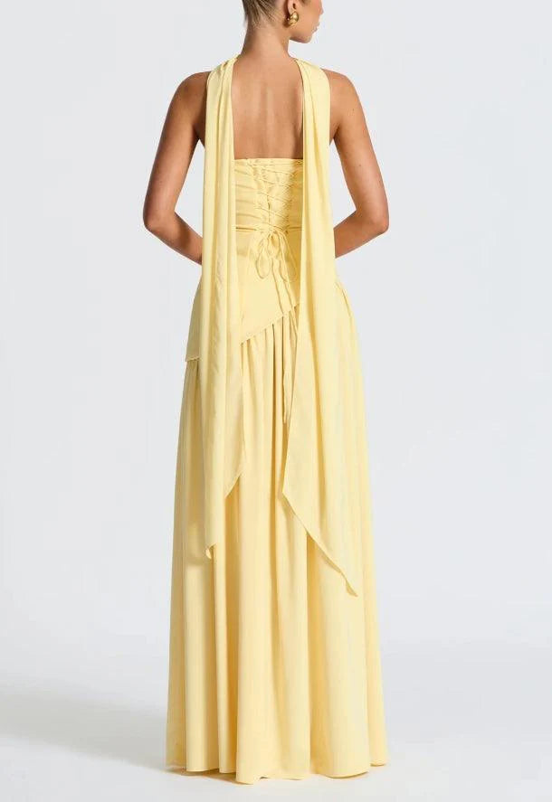 VESTIDO MARISA LARGO SIN TIRANTES CON CINTA Y ABERTURA