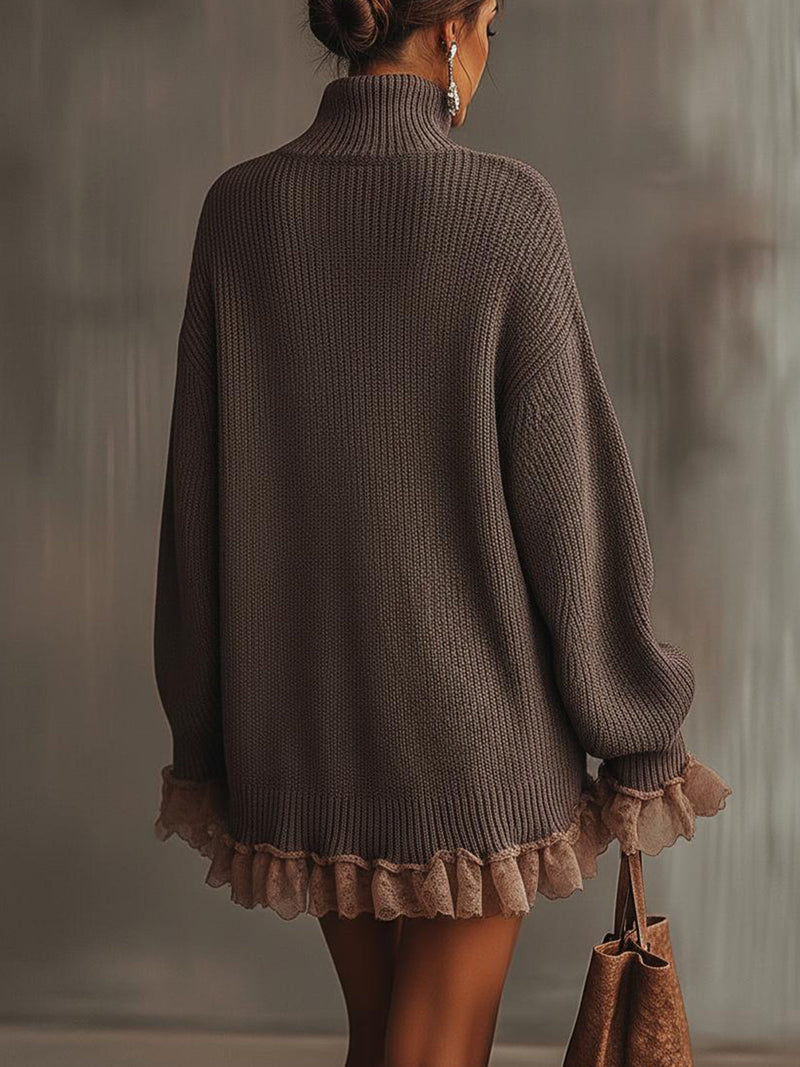 VESTIDO DE PUNTO CON CUELLO ALTO Y VOLANTE JAYLENE