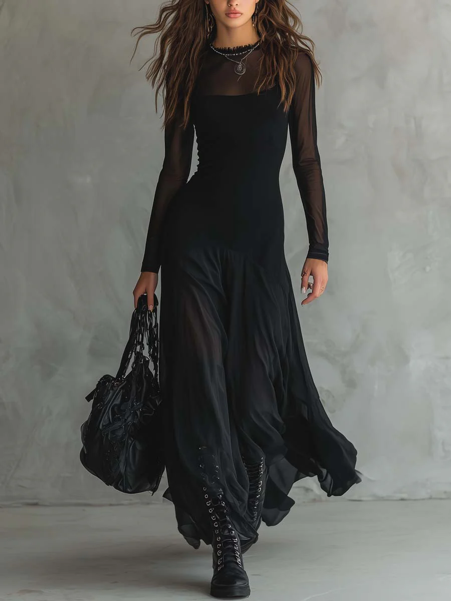 VESTIDO BLACK MAXI CON TUL