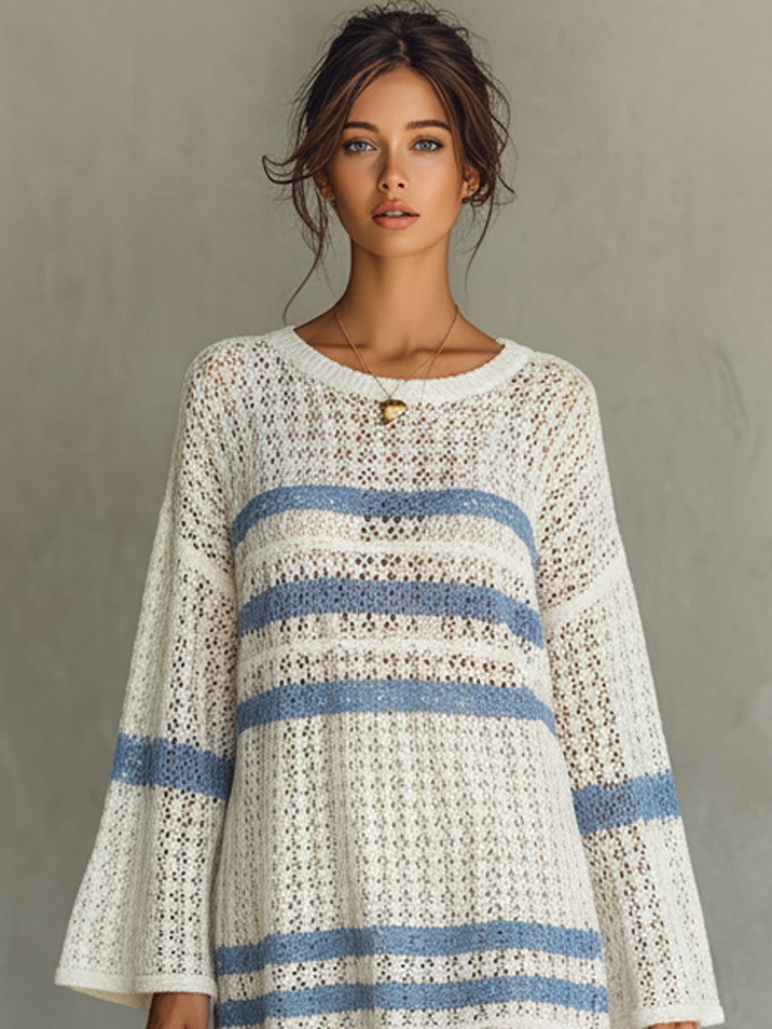 LUCÍA | VESTIDO MINI TEJIDO CALADO A RAYAS ESTILO VACACIONES