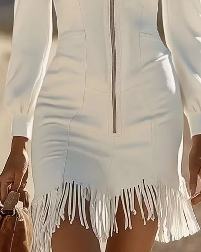 VESTIDO CON CREMALLERA FRONTAL Y FLECOS RITTIKA