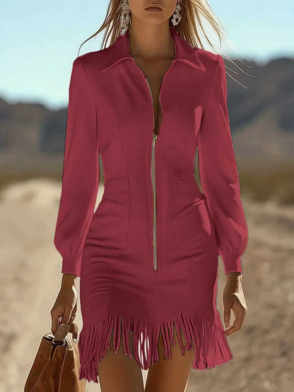 VESTIDO CON CREMALLERA FRONTAL Y FLECOS RITTIKA