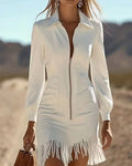 VESTIDO CON CREMALLERA FRONTAL Y FLECOS RITTIKA