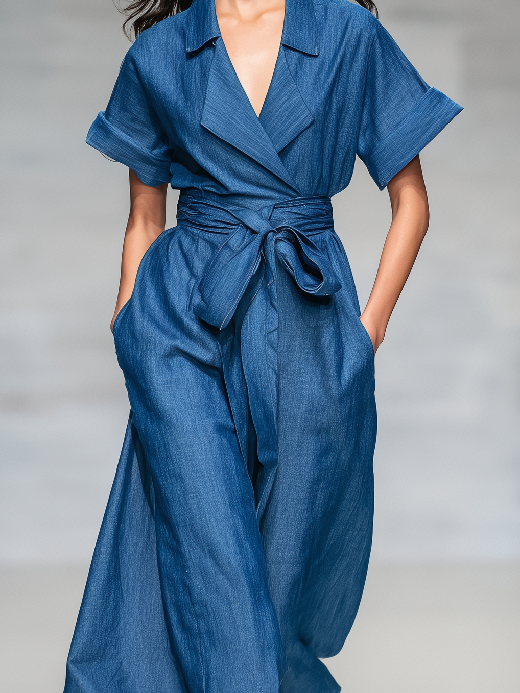 ALEJANDRA | MONO ELEGANTE AZUL ESTILO DENIM DE MANGA CORTA