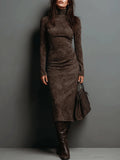 VESTIDO MIDI DE GAMUZA CON CUELLO ALTO JELINA