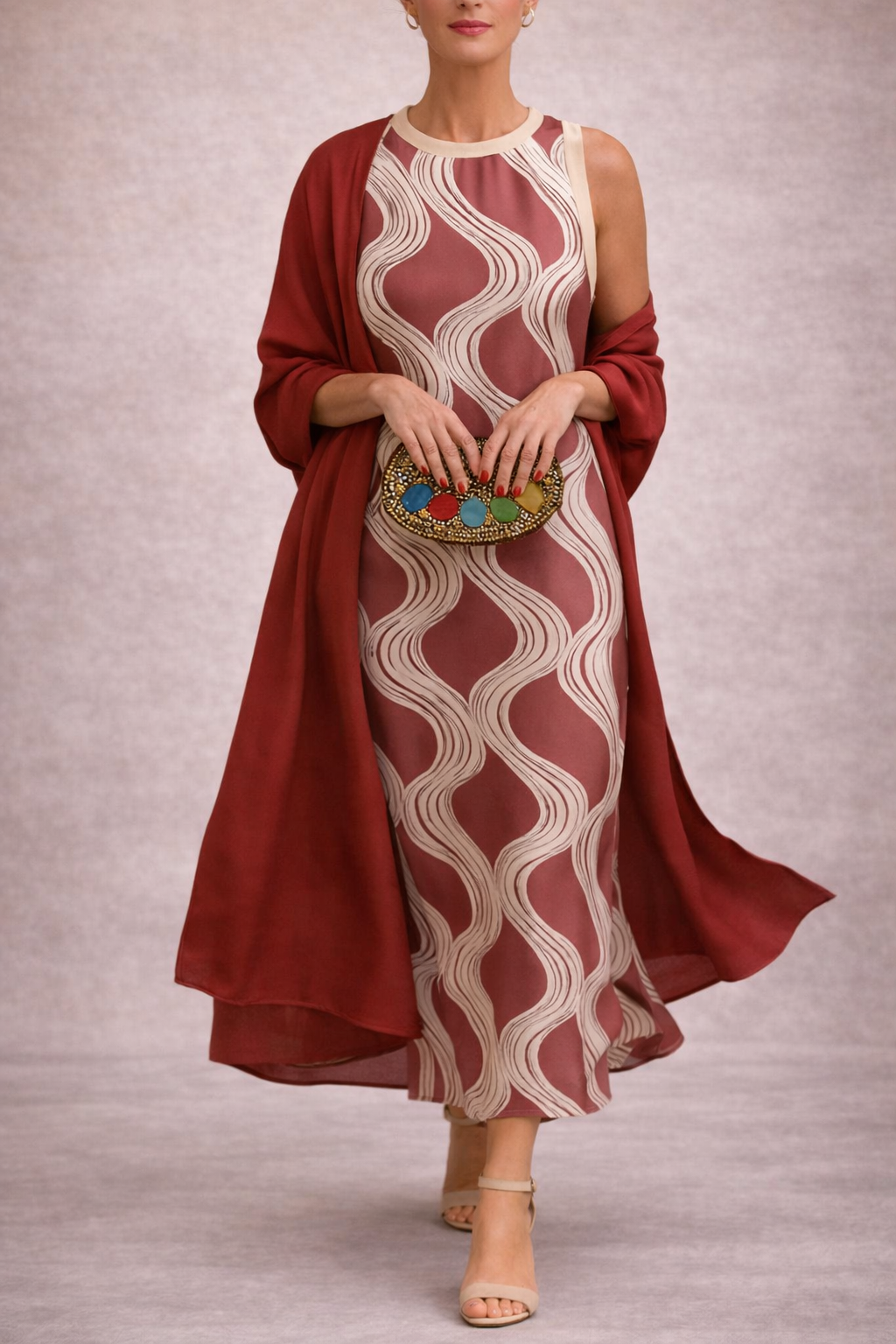 MARTINA VESTIDO SATINADO CON ESTOLA ELEGANTE