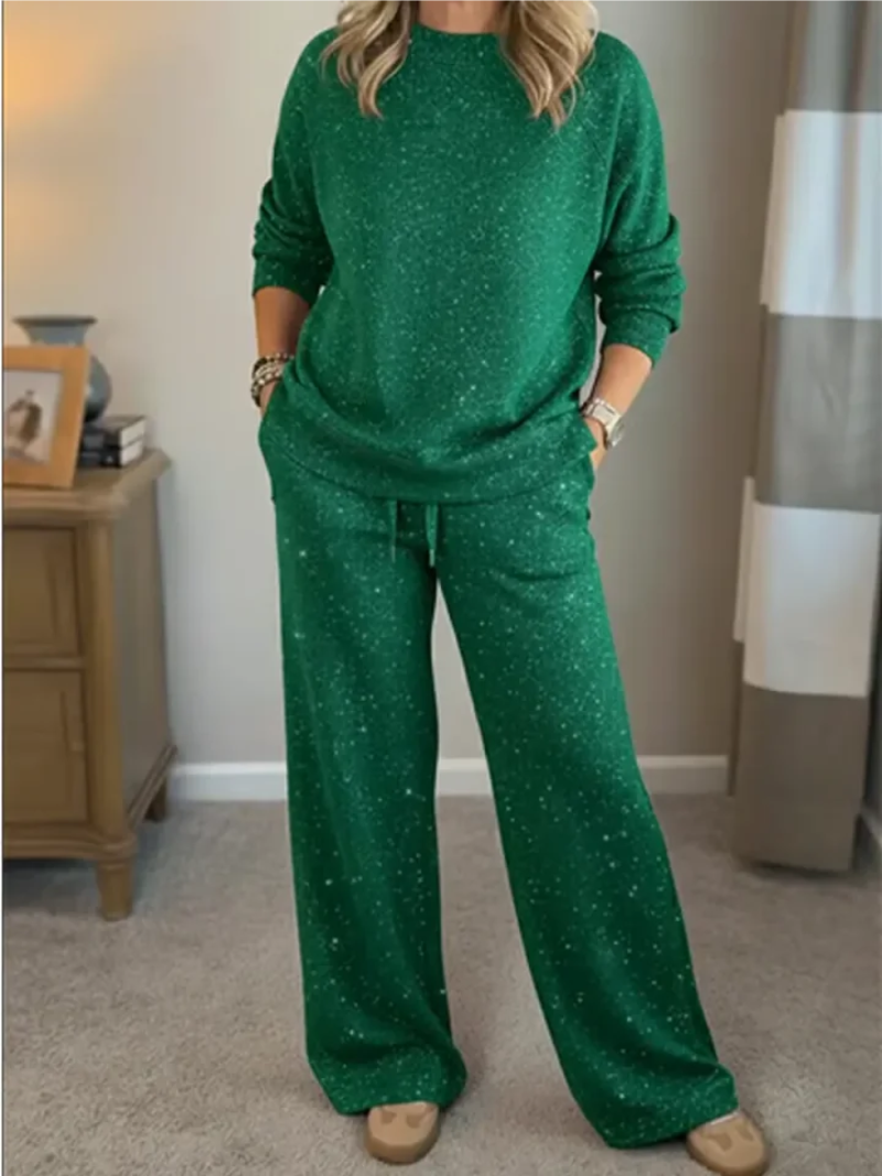 CONJUNTO DE DOS PIEZAS DE PUNTO CON BLUSA HOLGADA Y PANTALÓN ANCHO