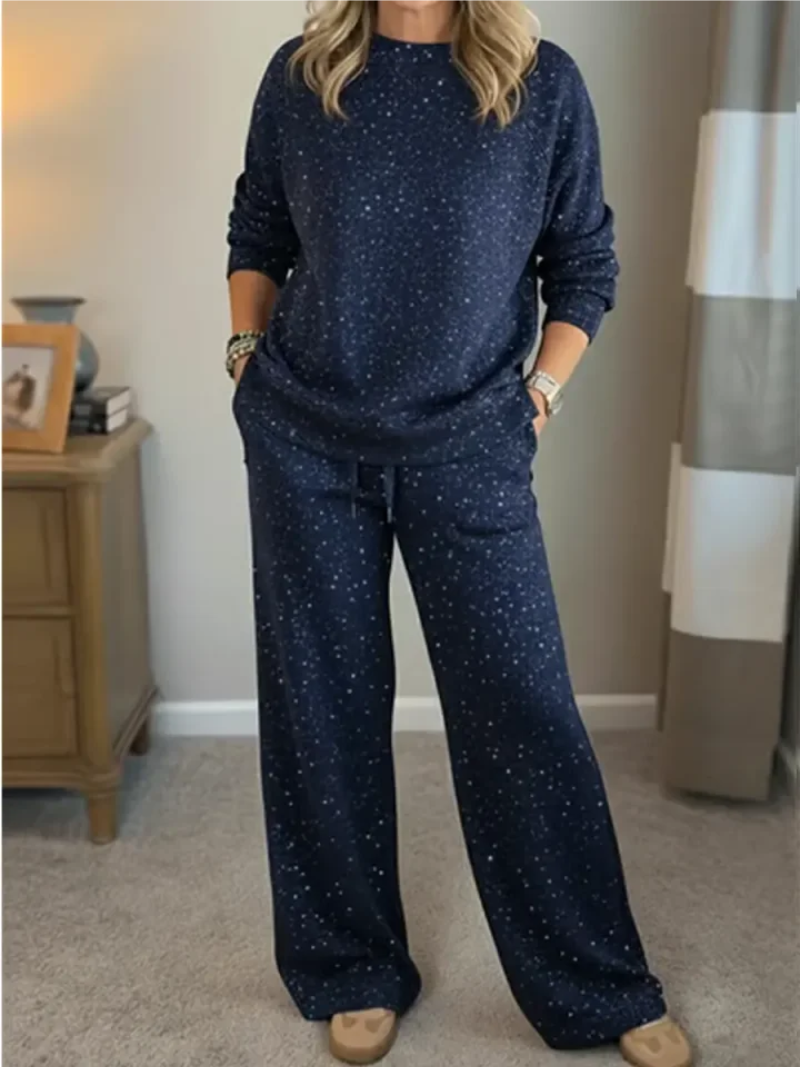 CONJUNTO DE DOS PIEZAS DE PUNTO CON BLUSA HOLGADA Y PANTALÓN ANCHO