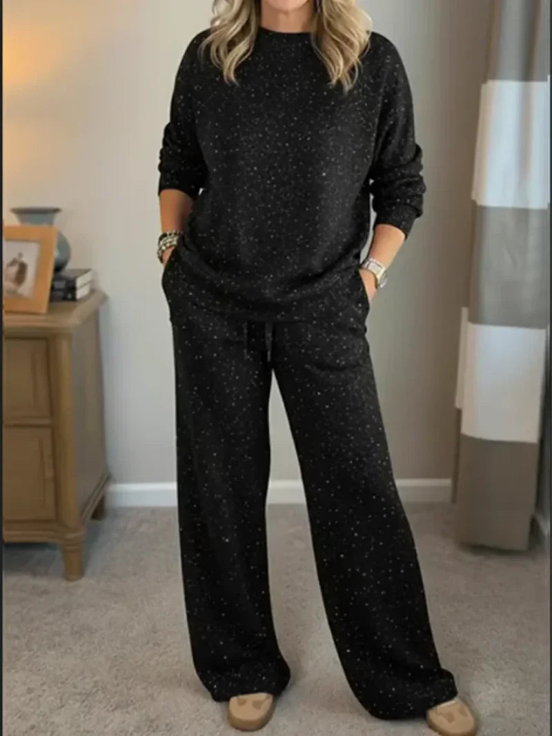 CONJUNTO DE DOS PIEZAS DE PUNTO CON BLUSA HOLGADA Y PANTALÓN ANCHO