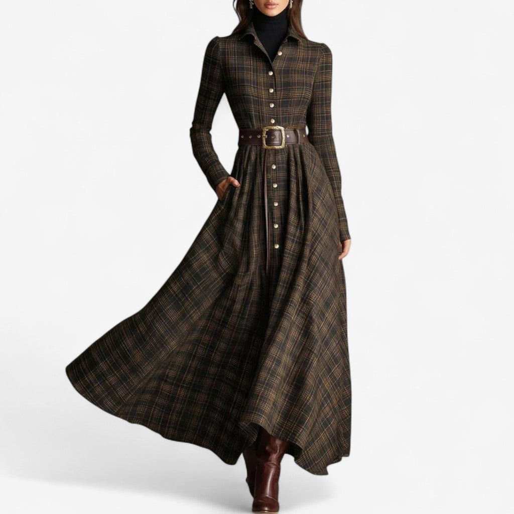 VESTIDO LARGO FLUIDO CON CINTURA ELÁSTICA Y BOLSILLOS
