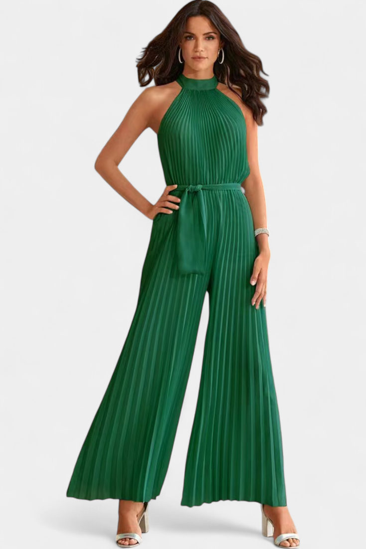 MONO PLISADO HALTER PALAZZO