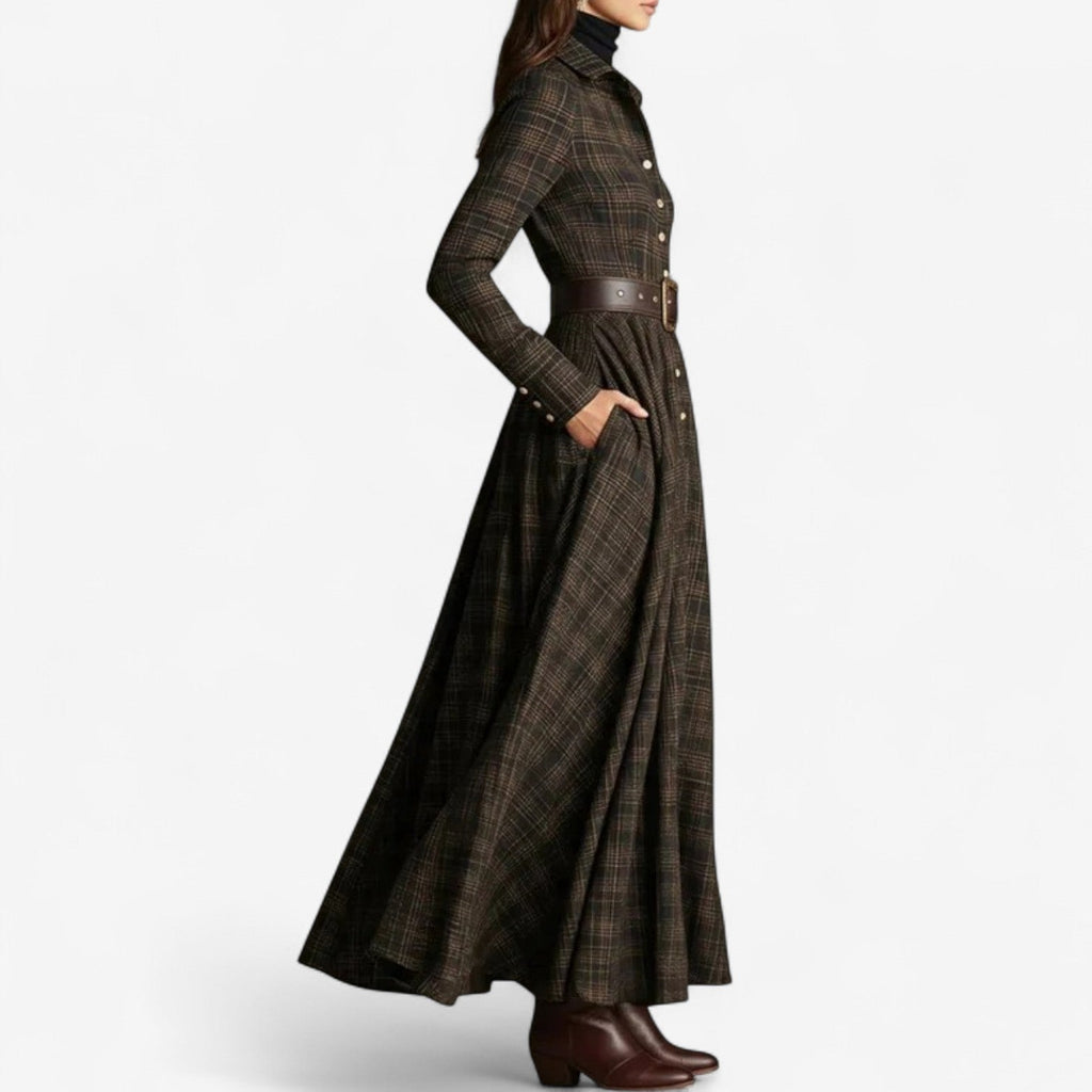 VESTIDO LARGO FLUIDO CON CINTURA ELÁSTICA Y BOLSILLOS