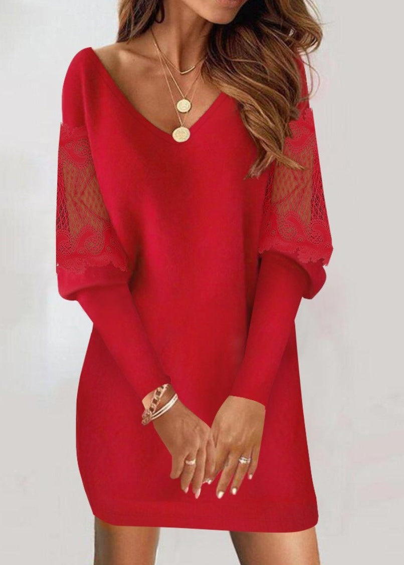 VESTIDO ELEGANTE CON MANGAS DE ENCAJE FUMIKO