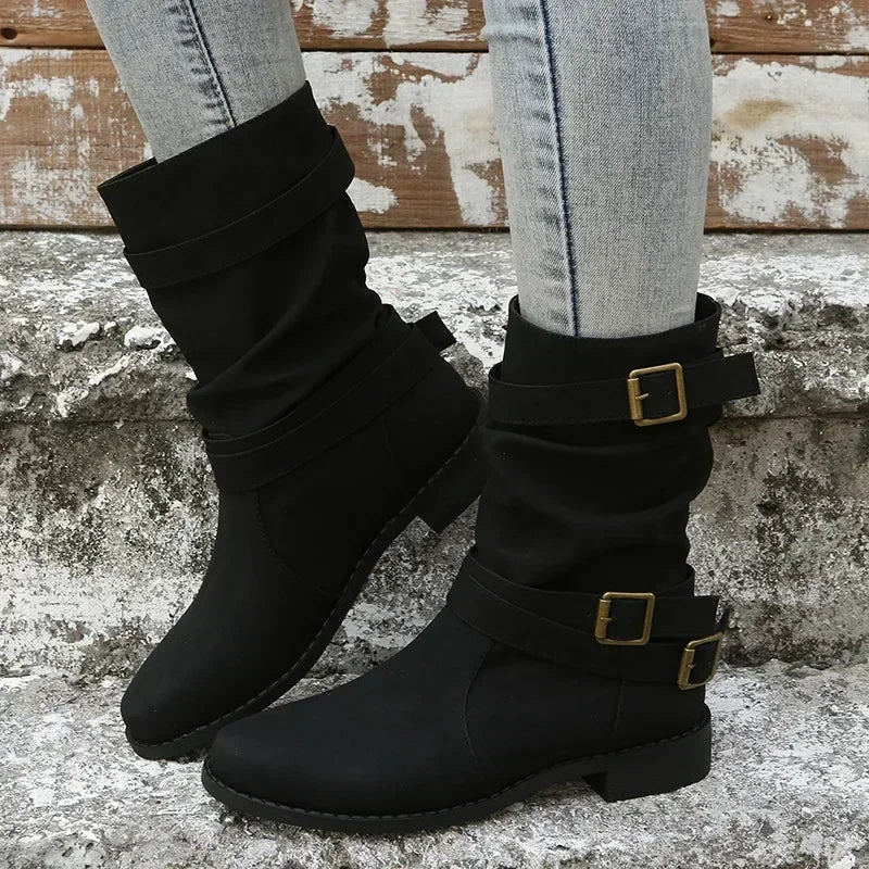 BOTAS PLANAS RETRO CON HEBILLAS