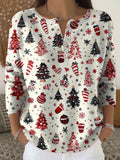 JERSEY FESTIVO CON ESTAMPADO DE ÁRBOLES Y BOTONES FRONTALES