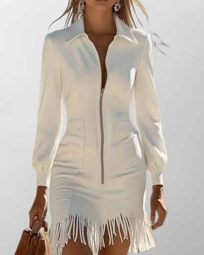 VESTIDO CON CREMALLERA FRONTAL Y FLECOS RITTIKA