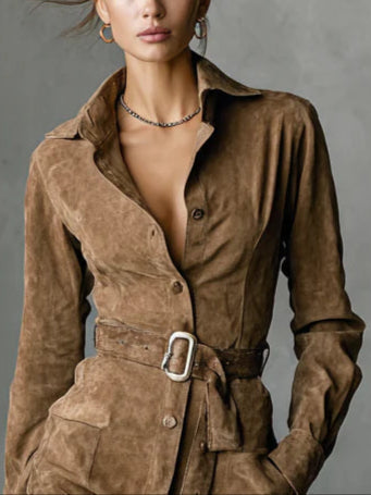 VESTIDO MIDI DE ANTE CON CUELLO REVERS ELISABETTA