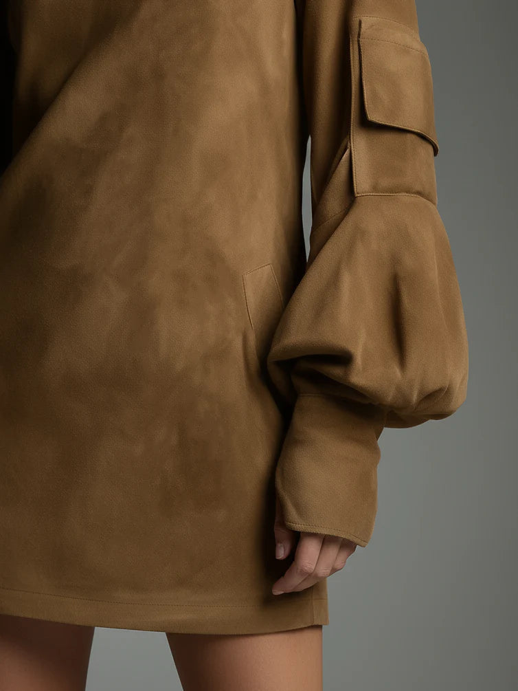 VESTIDO MINI OVERSIZE DE ANTE CON CUELLO ALTO LIVIA