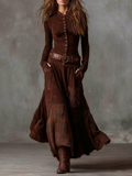VESTIDO VINTAGE DE ANTE CON DETALLES A CUADROS FRINGILLA