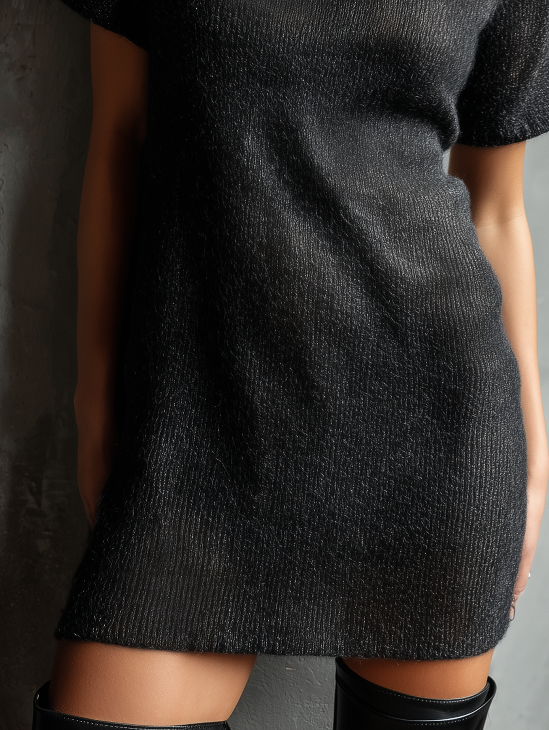 Women's Minimalist Knitted Square-neck Short-sleeved Mini Dress MDA3171L0Y