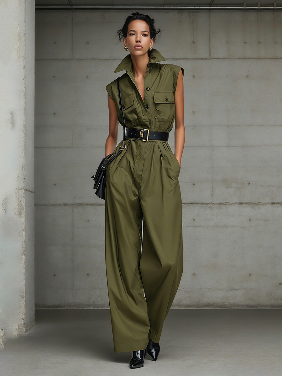 SANDRA | MONO CARGO SIN MANGAS VERDE OLIVA