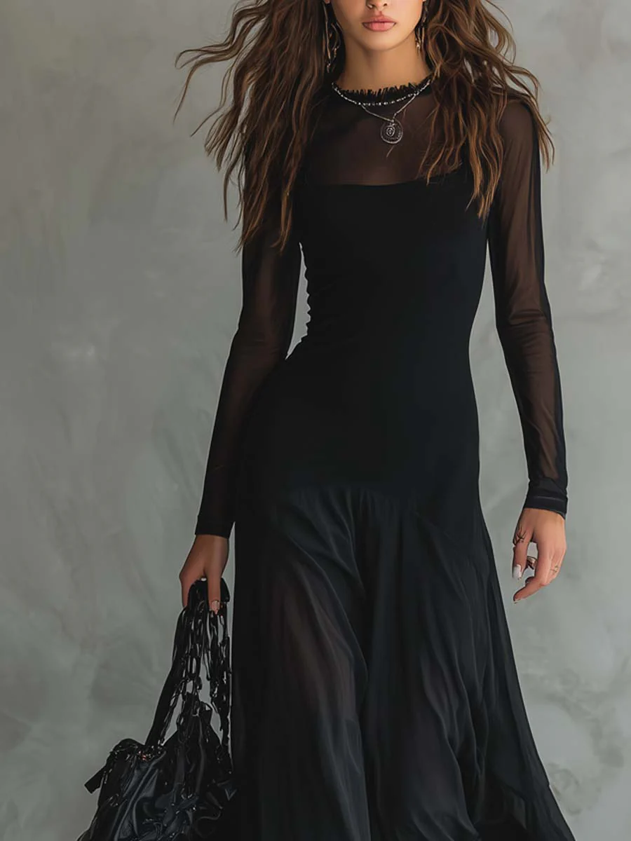 VESTIDO BLACK MAXI CON TUL