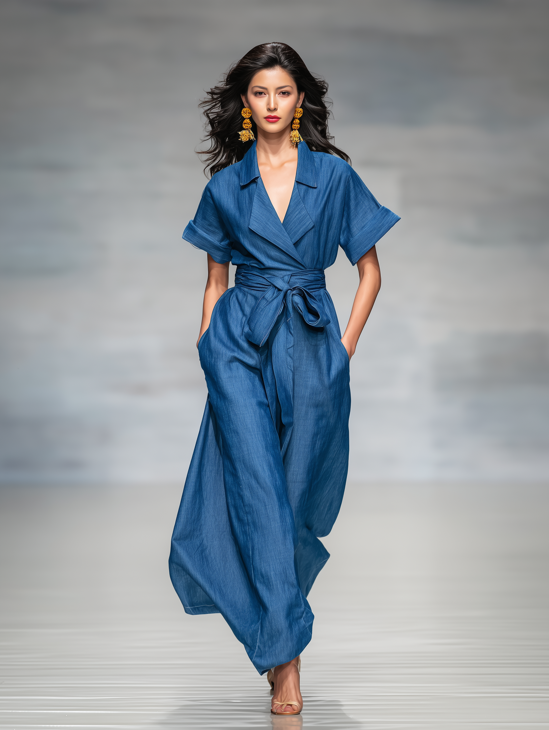 ALEJANDRA | MONO ELEGANTE AZUL ESTILO DENIM DE MANGA CORTA