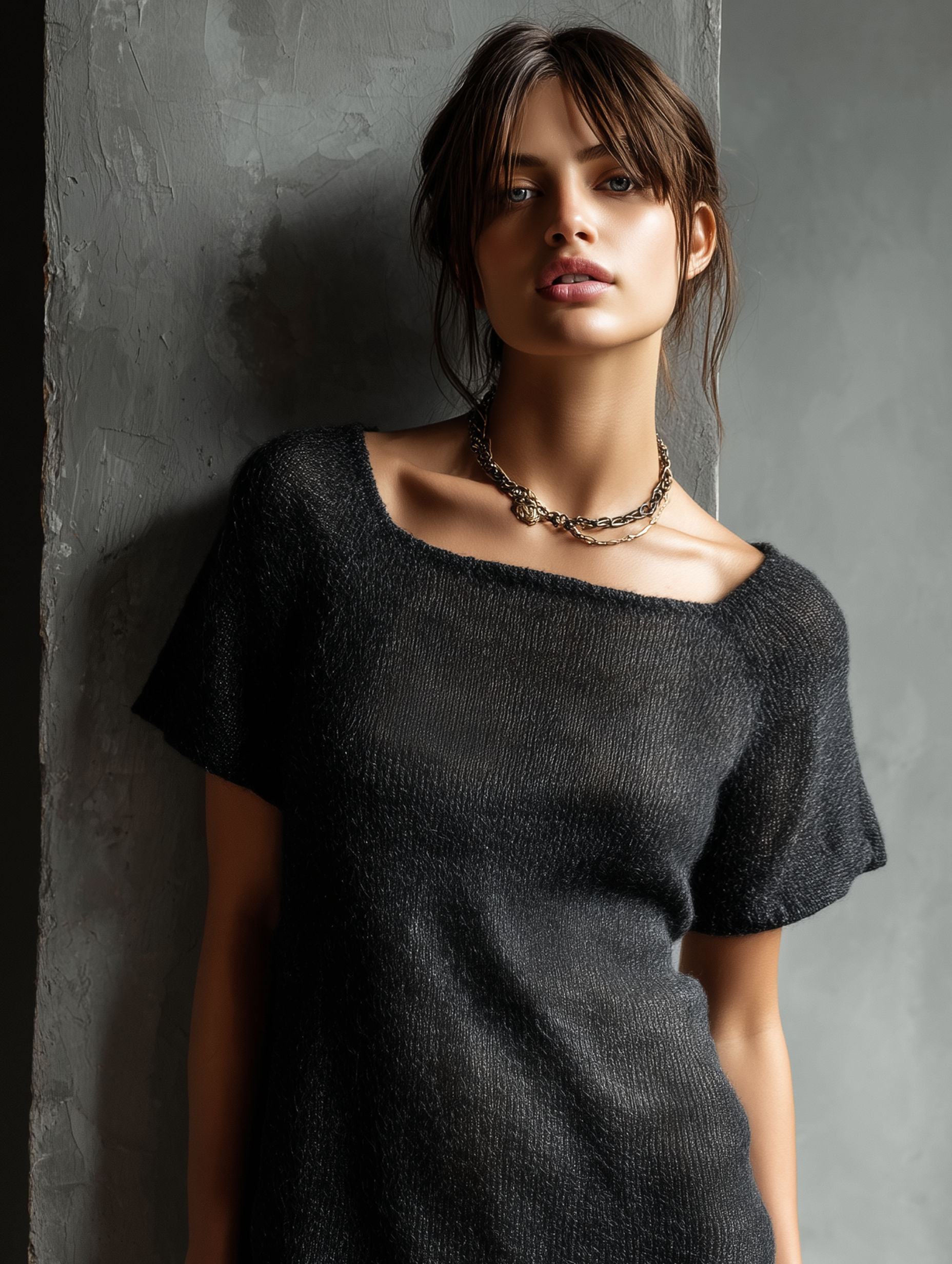 Women's Minimalist Knitted Square-neck Short-sleeved Mini Dress MDA3171L0Y