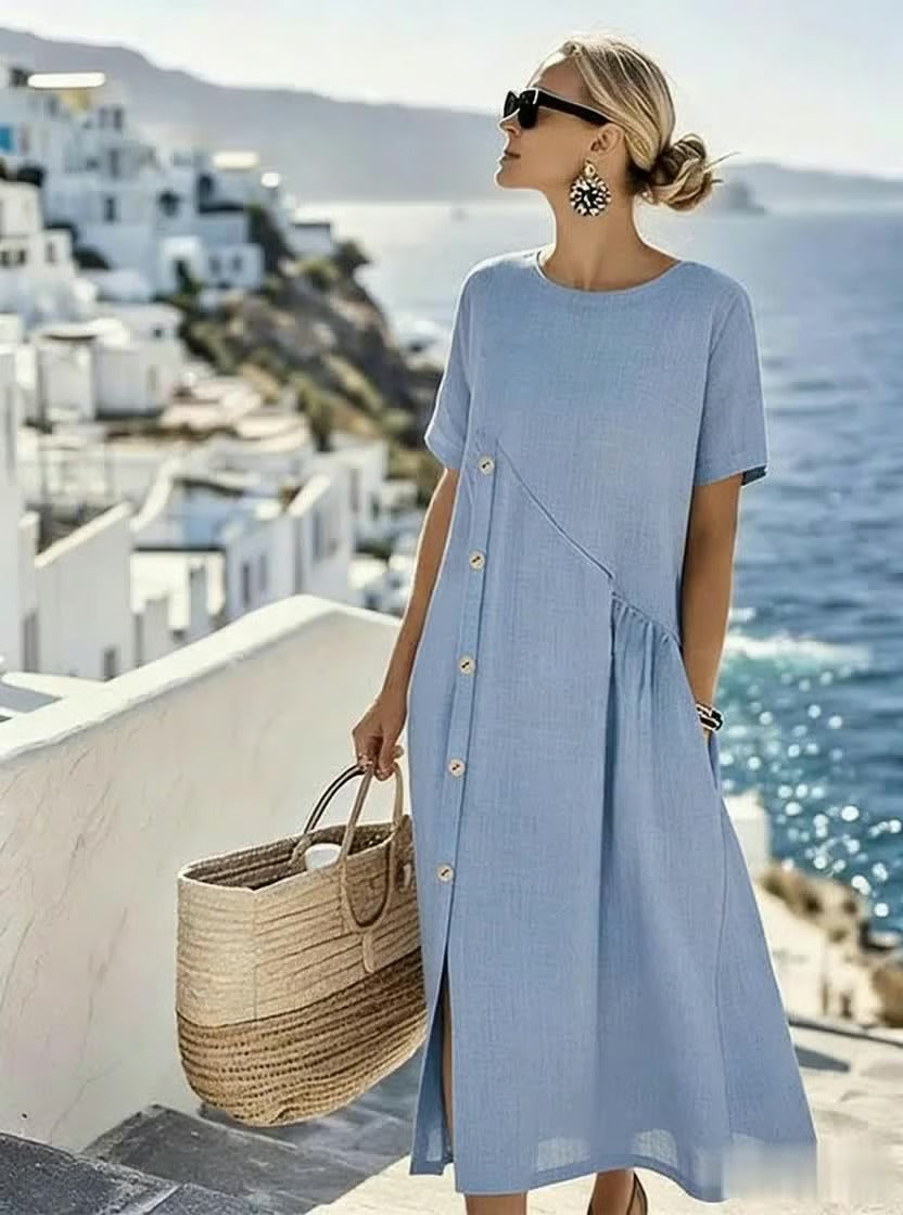 VESTIDO BOHO DE BOTONES LISO