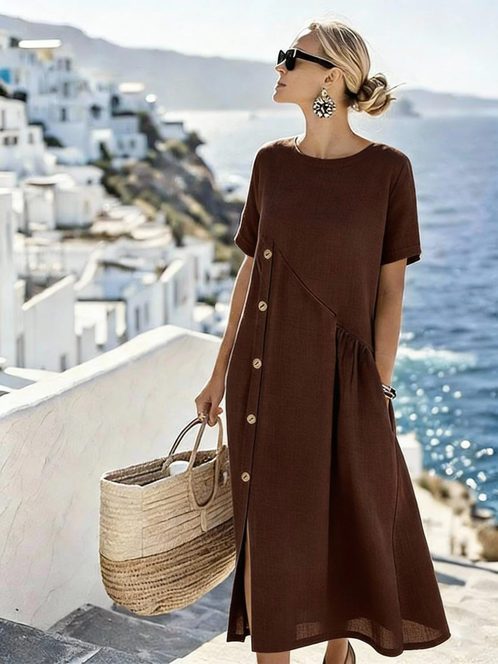 VESTIDO BOHO DE BOTONES LISO