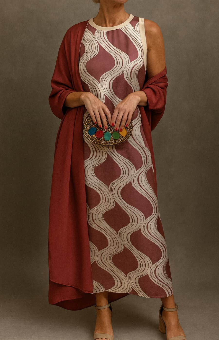 MARTINA VESTIDO SATINADO CON ESTOLA ELEGANTE