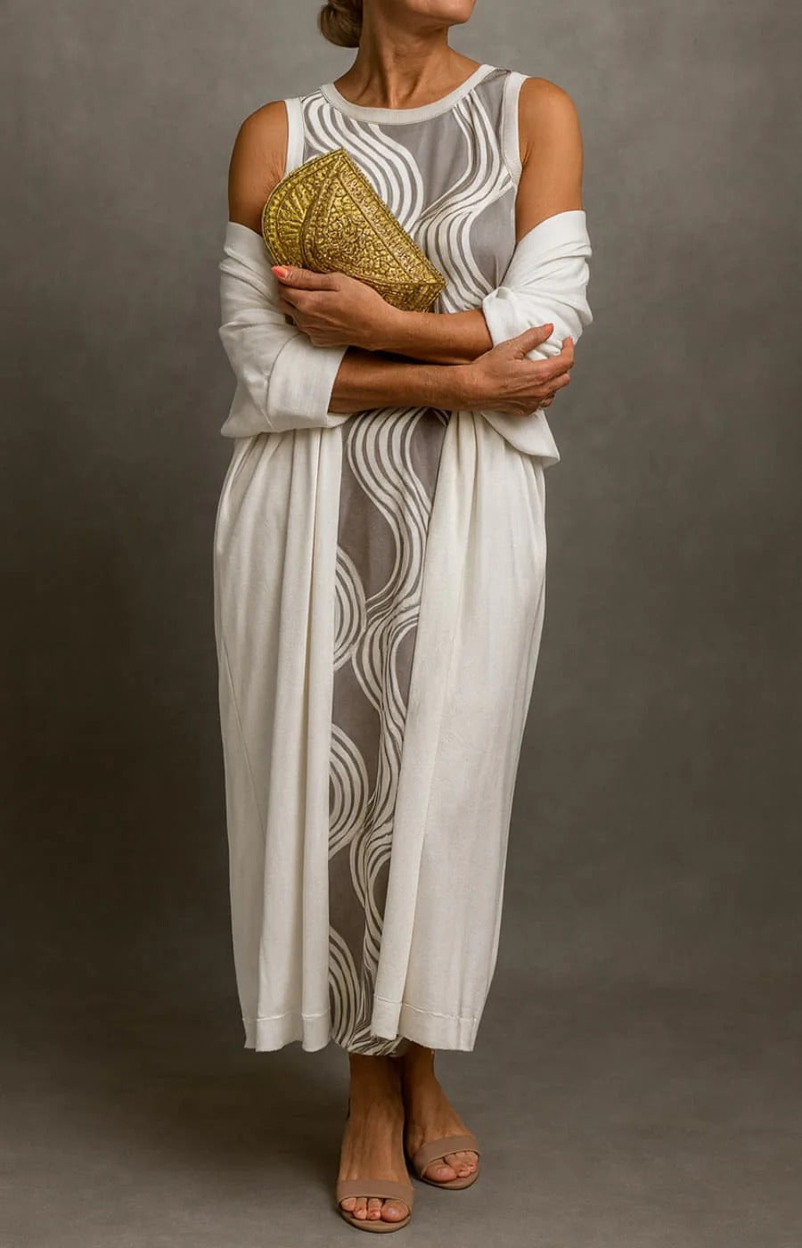 MARTINA VESTIDO SATINADO CON ESTOLA ELEGANTE